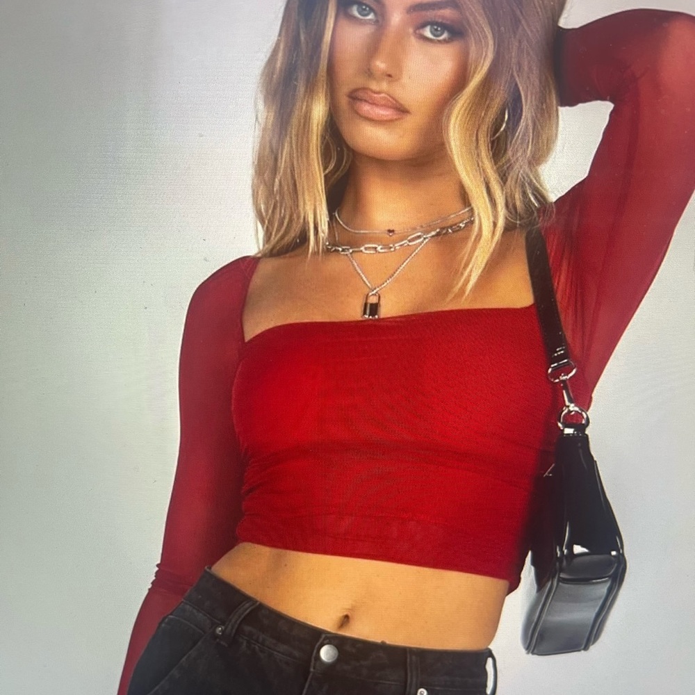 Princess Polly | Red Long Sleeve Crop Top | Size 0